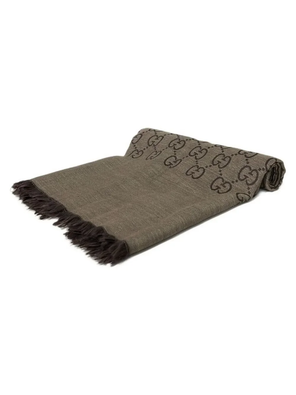 Gucci Shawl Beige Dark Brown GG Pattern Wool Silk Scarf